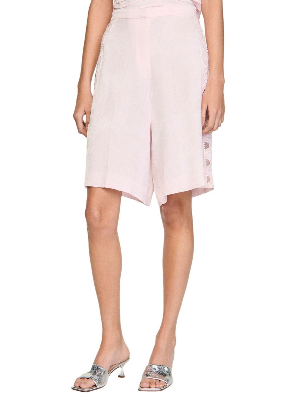 Sandro Light Pink Lace-Trim Bermuda Shorts